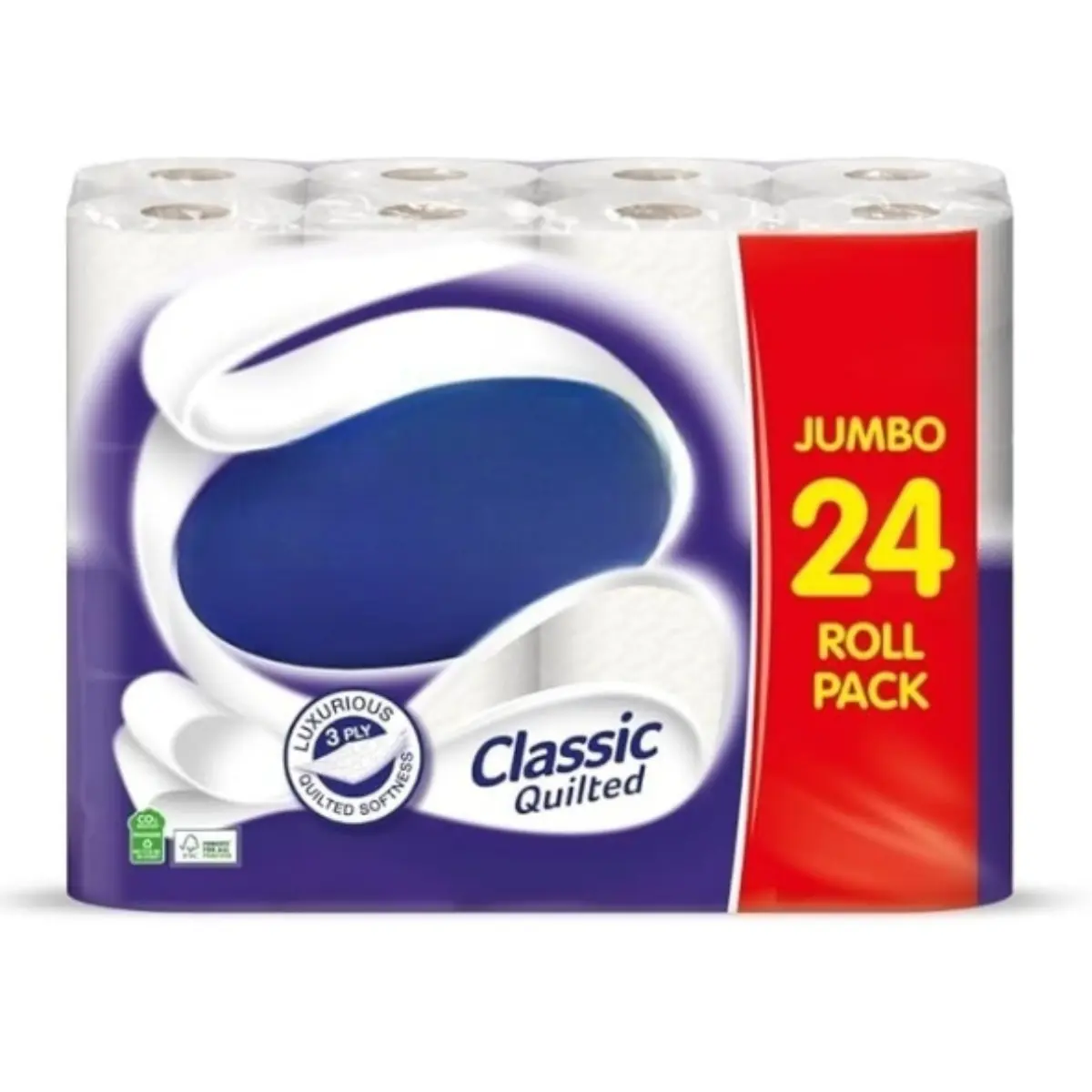 Jumbo Bulk Pack 24 Rolls Classic Quilted Toilet Tissue - 3-Ply, Luxuriously Soft, Strong and Absorbent - White - Wipes, Cleaning Cleaning Wipes