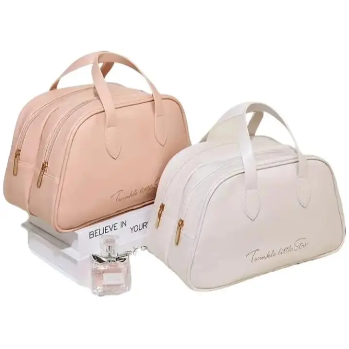 Double Layer Portable Cosmetic Bag-Travel Storage Bag Toiletries Organiser with Handle
