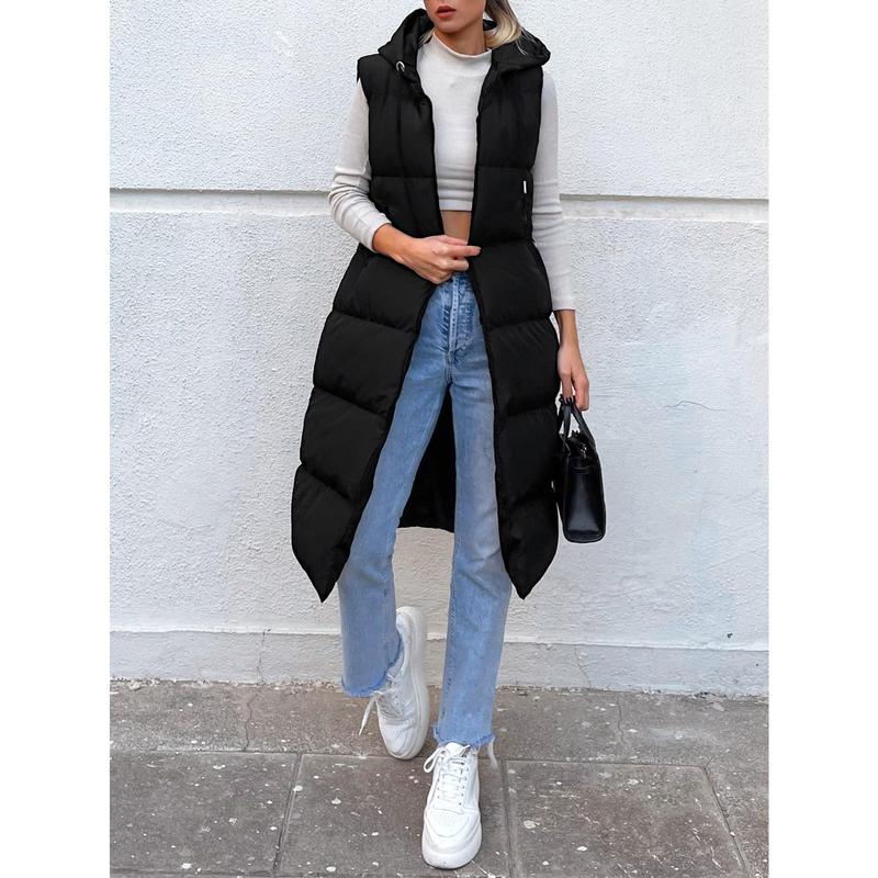 Zip Up Hooded Puffer Vest Coat Fit Womenswear 4