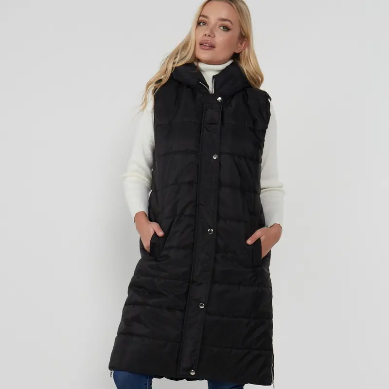 Xara. Black Winter Warmer Puffer Gilet Long Jacket Hooded Sleevless Jacket Coat Body Warmer 1