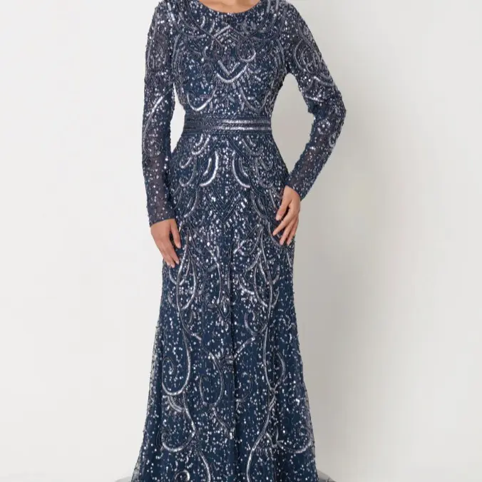 Salma Embellished Sequin Dress Navy Blue Occasional Evening Wear
