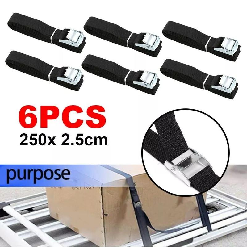 6 x Heavy Duty Ratchet Tie Down Straps Car Roof Rack Belts Quick Release 2.5M UK 1