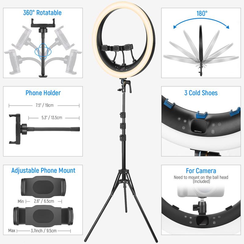 NEEWER RP19H 19 Inch LED Ring Light With 3 Phone Holders 6