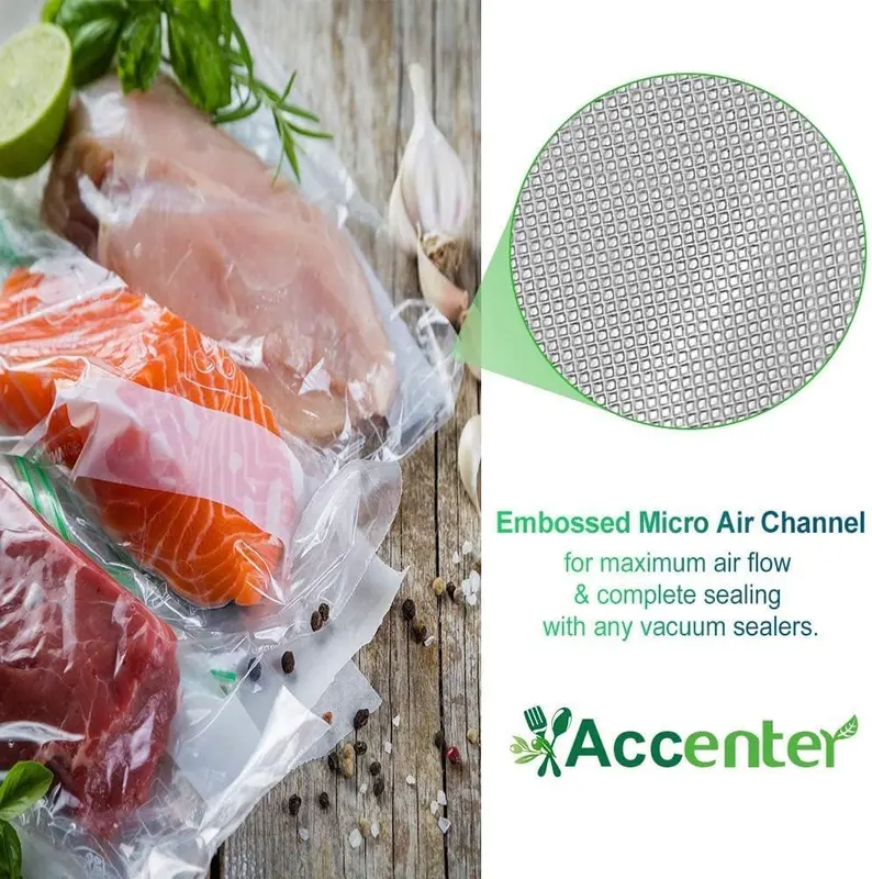 Food Sealer Bags 20X30cm 100 Bags Commercial Grade Textured Food Vacuum Sealer Bag Thick Embossed Bags Upgrade Design Pre-Cut Bag BPA Free for Food Storage Sous Vide Cooking 1