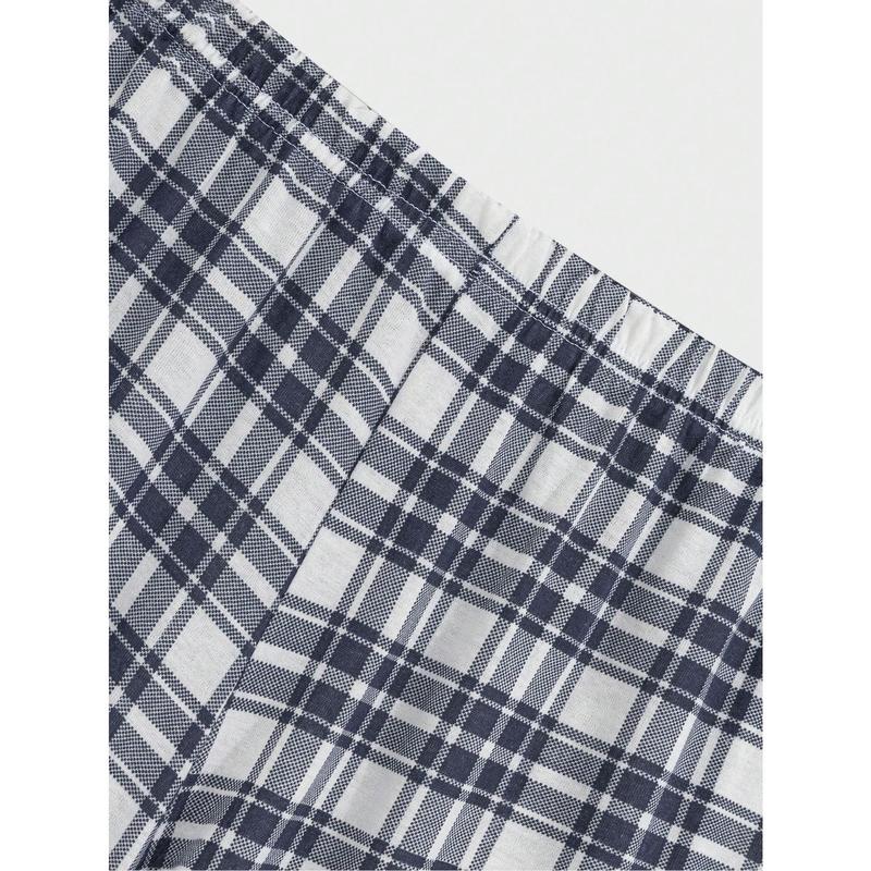 Cottnline Men's Plaid Pocket T-Shirt, Shorts And Long Pants 3pcs Homewear Pajama Set 6