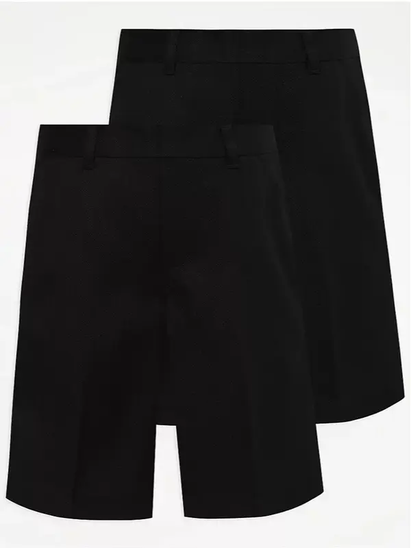 Pack of 2 Boys School Shorts Half Elastic Waist Solid Colours Charcoal, Grey, Navy, Black 1