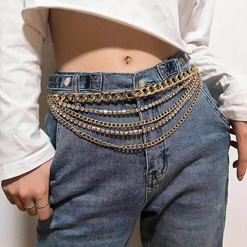 Chic Multi-Layer Rhinestone Tassel Waist Chain - Versatile Metal Body Jewelry for Women, Perfect for Casual Outings to Weddings & Parties, Geometric, Claw Chain 3