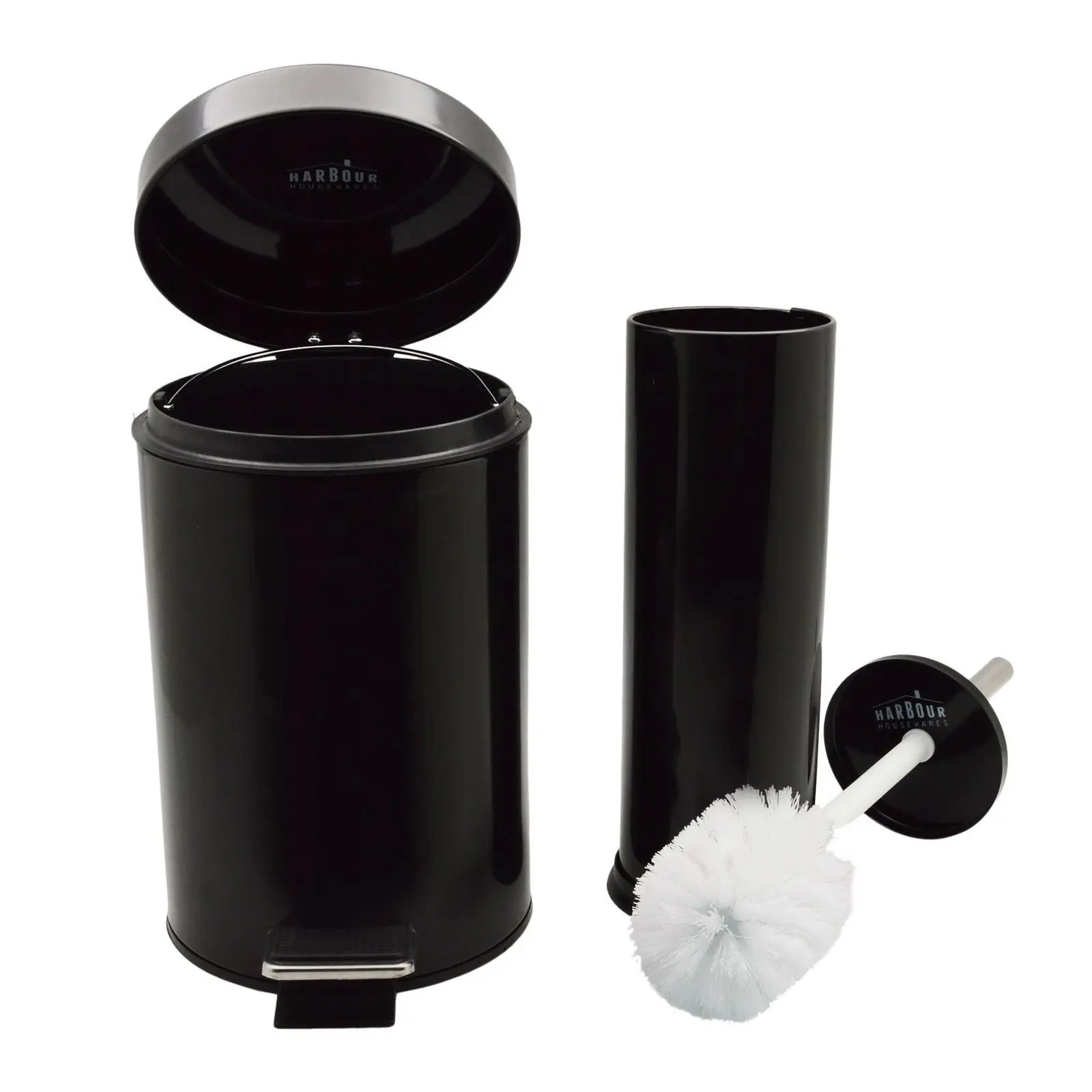 2 Sets of Matt Black Bathroom Metal/Steel Bin Set with Toilet Brush Holder - 3L Capacity - Plastic e  waste