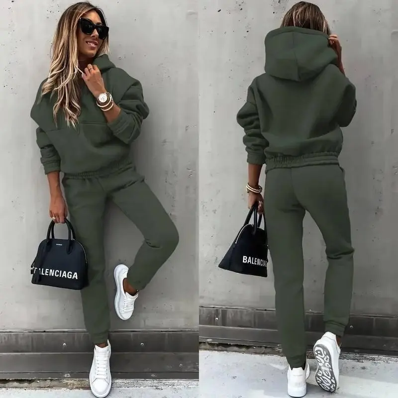 [2024]Spring New Women Tracksuit Fleece Hooded Two Piece Set Loose Hoodies Jogger Pants Sets Female Casual Sportswear Suit Womenswear Check Overalls Underwear Lady Comfort