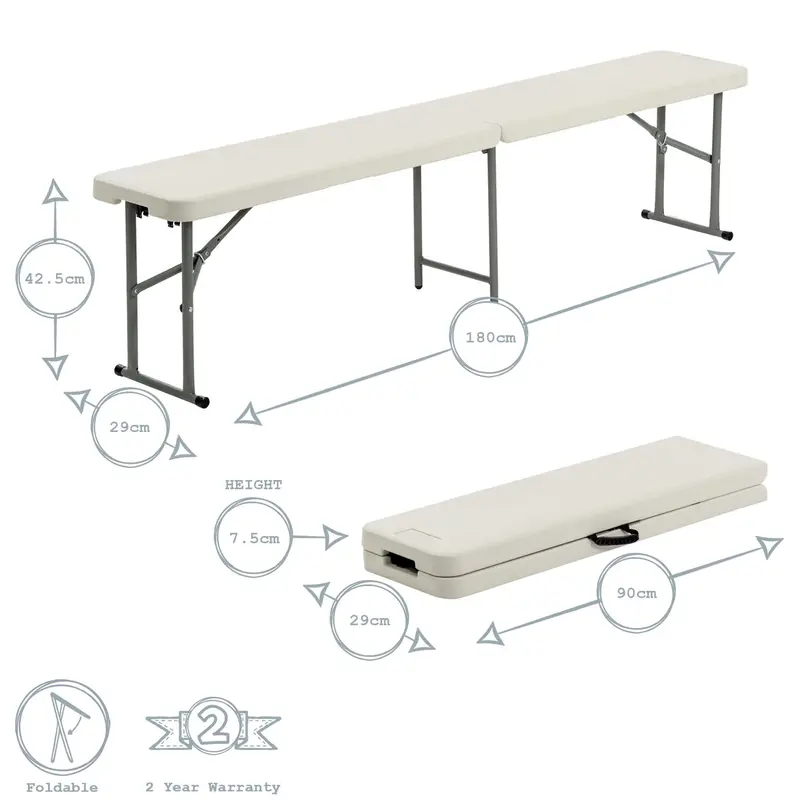 6ft Trestle Bench 4 Person Heavy-Duty Portable Folding Outdoor Seat Bench 2