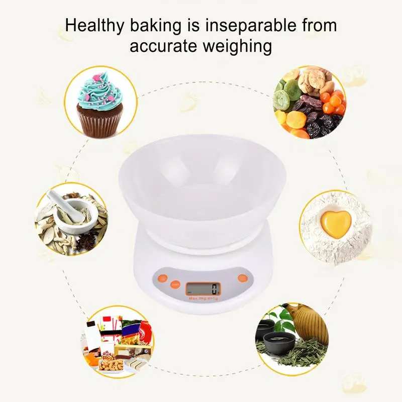Digital Scale For Food Small Digital Grams Scale Electronic Food Scale Kitchen Baking Scale With Removable Bowl 1g-5kg For 3