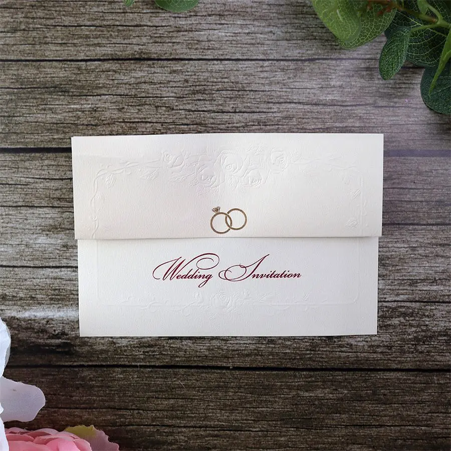 Panache 624 Budget Wedding Invitation – Light Peach Embossed Paper with Customizable text Card Option