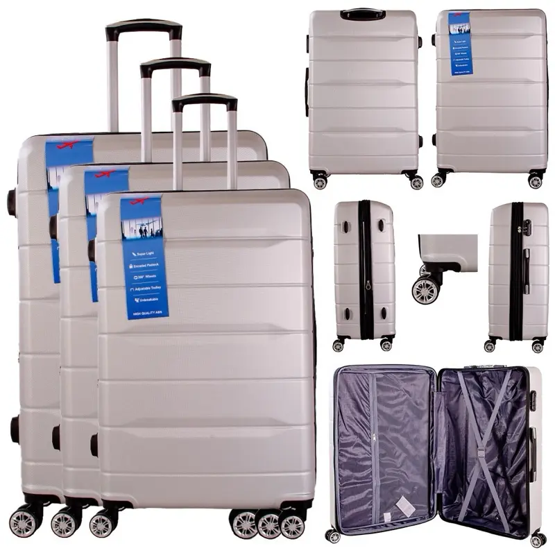 [LUGGAGE OUTLET] EXPANDING Hard Shell ABS Silver Sizes Available 20” 26” 28” ultra lightweight-360 wheels Rotation-8 Wheels-Detachable wheels…