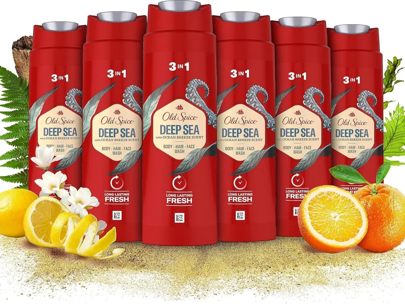 Old Spice Deep Sea Mens Shower Gel and Shampoo, 3in1 Body Wash, Face and Hair, Long Lasting Freshness, Multipack 6x250ml