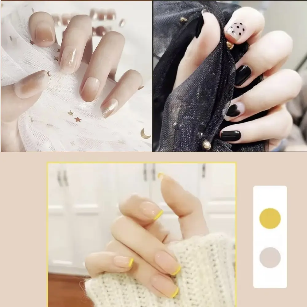 24 Pieces Short Square Matte False Nails Full Cover Short Fake Detachable  Nails Artificial Acrylic Nail Art Tips With Nude Glue Do It Yourself Convenient Easy To Use Girls Polish Ready To Wear Press On Stick On New Designs Manicure Patch lovers