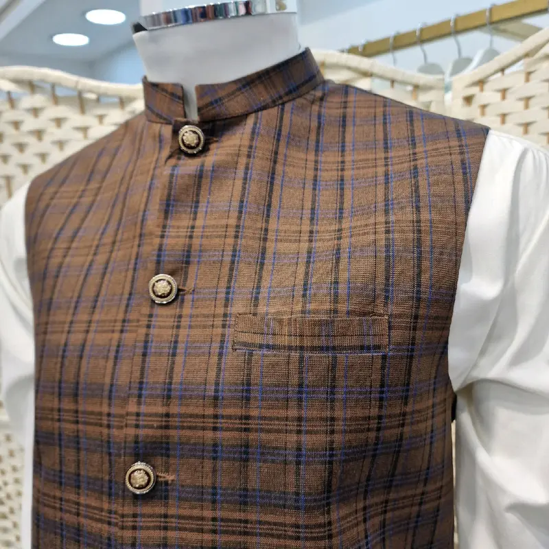 Mens Checked Brown Waistcoat - Stylish and Classic - Tops, Menswear 1