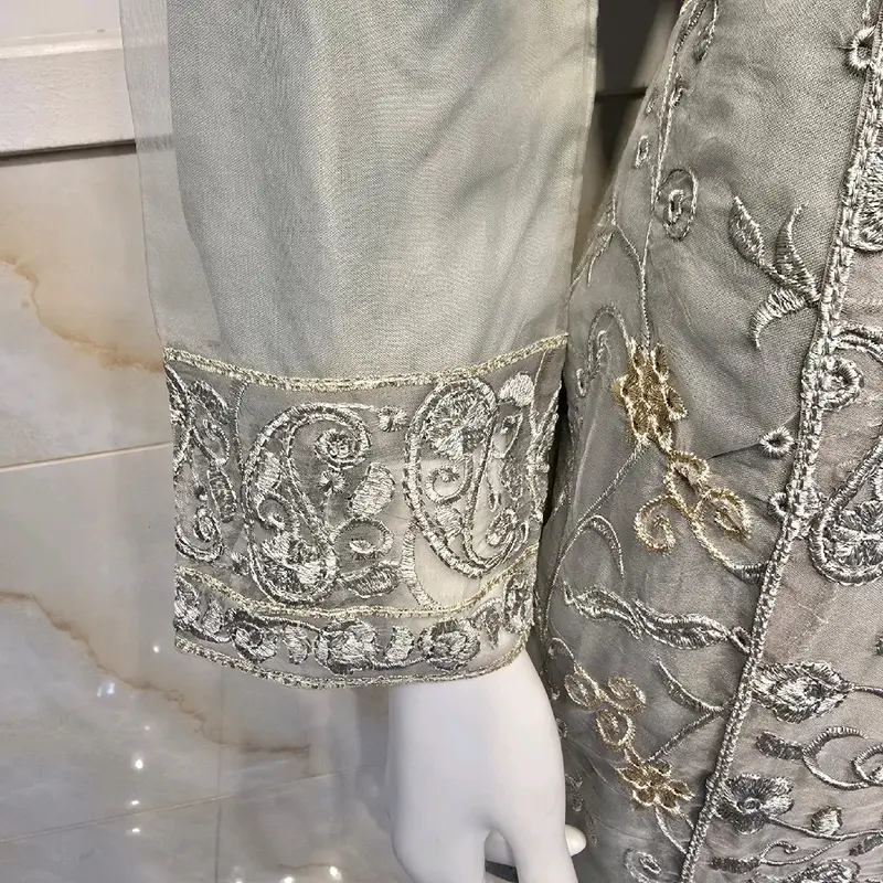 Women's Organza and Lilon Fabric Embroidered Shalwar Kameez 3-Piece Suite with Gold Thread Neck Design - Casual, Womenswear Sizes chest size S36 M 38 L 41 Xl 43 3