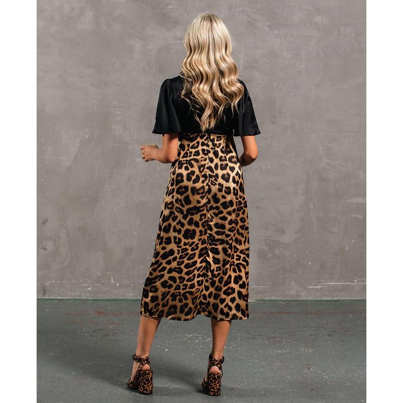 Leopard Printed Satin Midi Dress 3