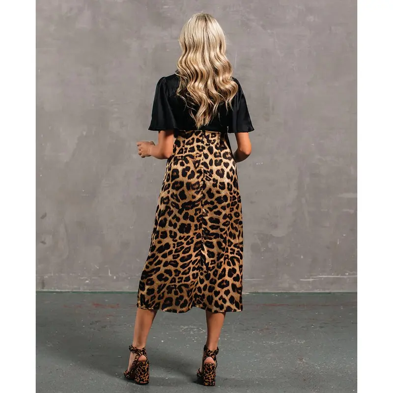 Leopard Printed Satin Midi Dress 3