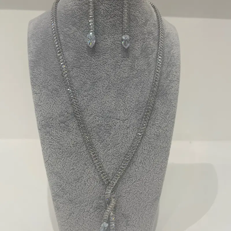 zirconia silver necklace and earring set Engagement 1