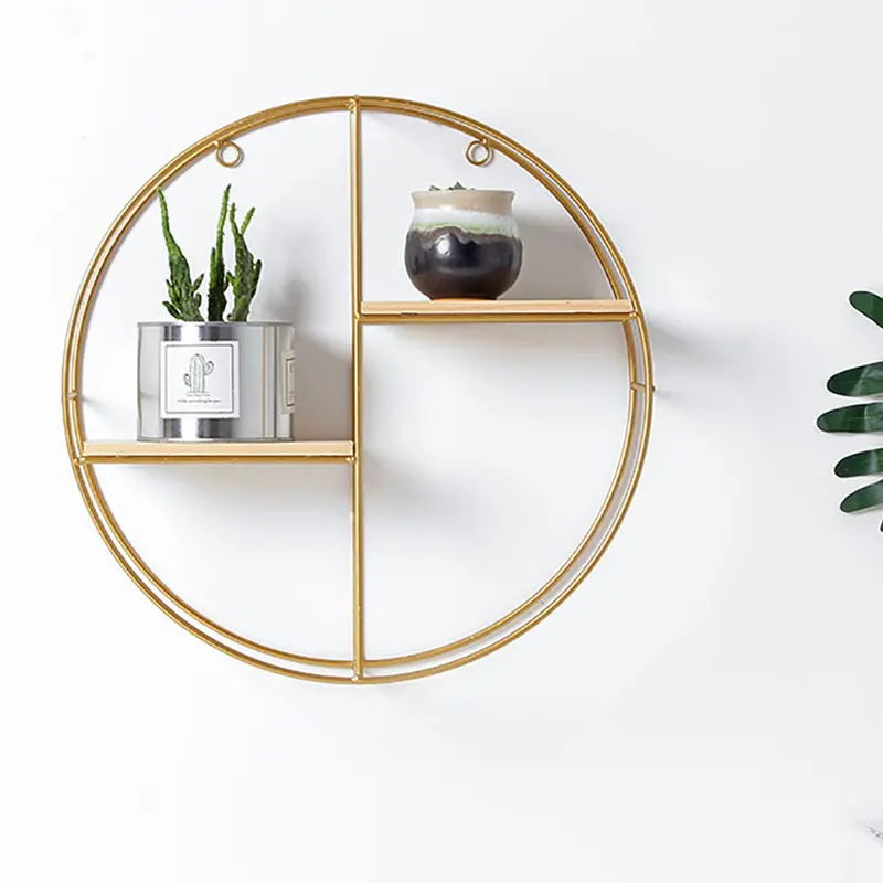 Livingandhome Gold Wall Shelf Circle Shape – Space-Saving Metal Storage Rack for Keys, Plants, Décor 7