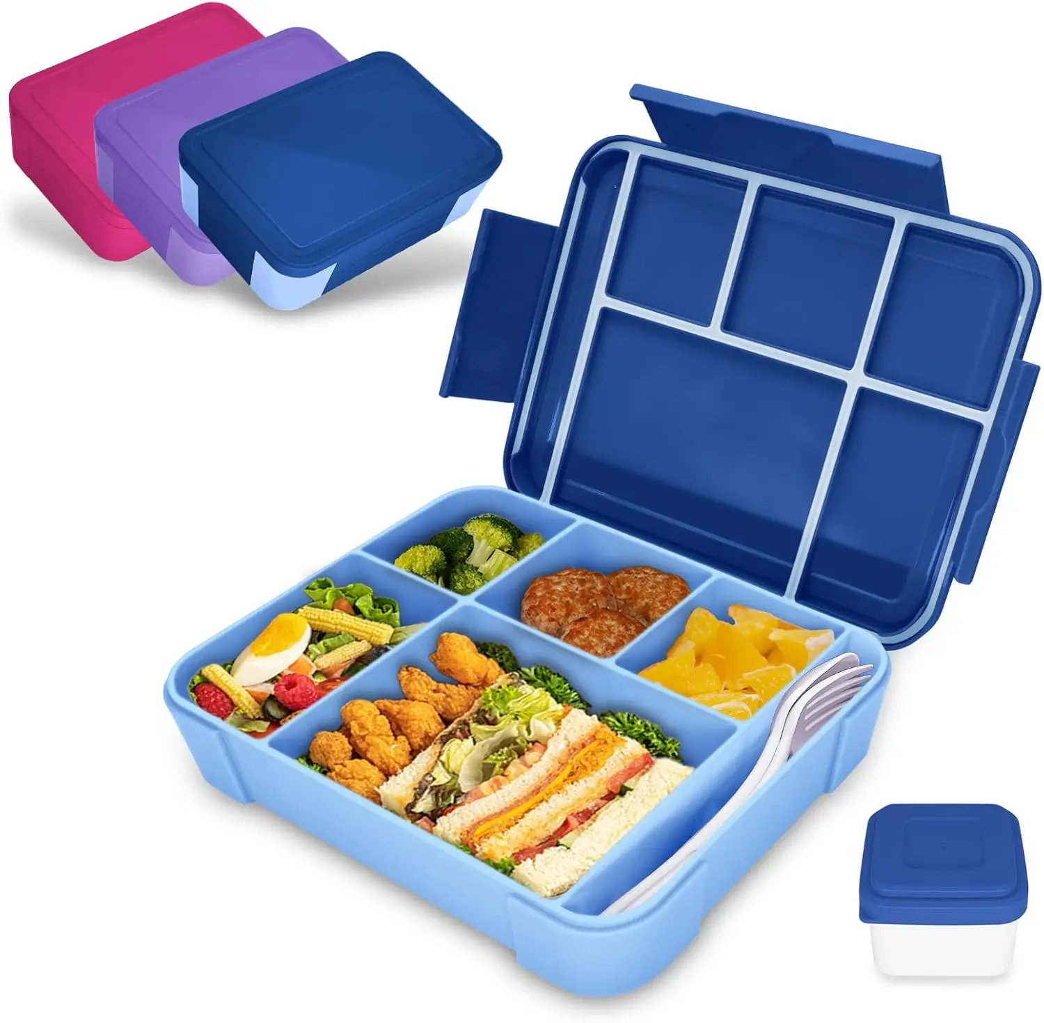 Bento Lunch Box Kids, Bento Box Lunch Box Adults with 5 Compartments and 1 Salad Dressing Containers, Snack Box for Kids and Adults Work School
