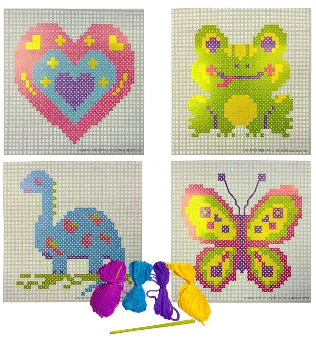 Random Embroidery Cross Stitch Kit Set for Beginners-Handmade Embroidery DIY Craft UK Butterly Heart Frog Dinosaur Design