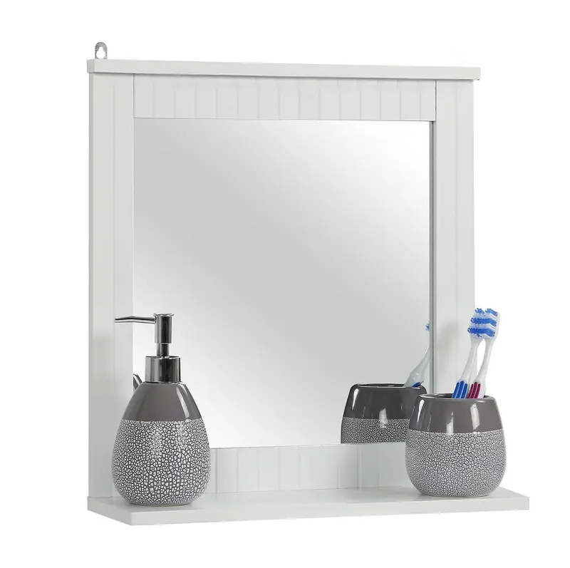 WOOD FRAMED WALL MOUNTED BATHROOM MIRROR W/ COSMETIC SHELF VANITY MIRROR, Living Room or Bathroom, 40cm x 13cm x 42.5cm 5