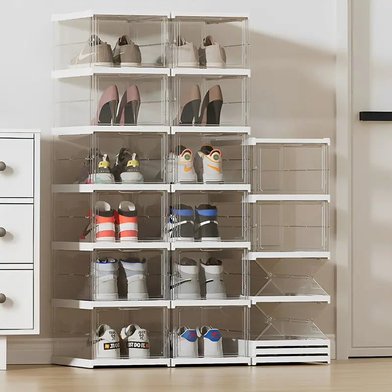 Livingandhome 3/6 Tiers Modernist Installation, Free Foldable & Stackable Shoe Storage Box, Shoe Rack Organiser 3