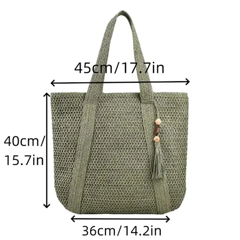 Large Capacity Women's Elegant Hand-Woven Shoulder Bag for Casual Tote Top and Beach Holiday Leisure Vacation Beach Bag 4