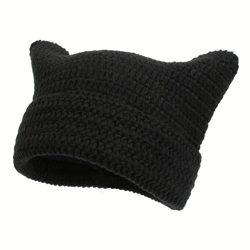 1pc Little Devil Cat Ear Pure Handmade Crochet Knitting Bean Hat, Unisex Outdoor Street Casual Fashion Hip-hop Hat, Cool Versatile Hood 4