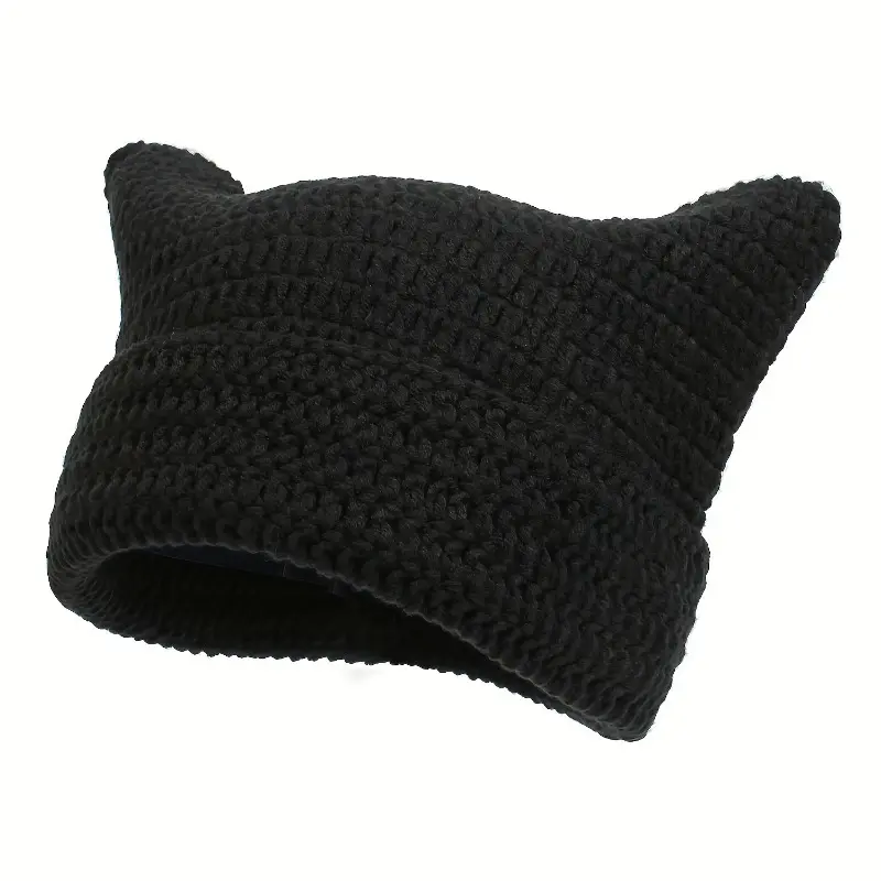 1pc Little Devil Cat Ear Pure Handmade Crochet Knitting Bean Hat, Unisex Outdoor Street Casual Fashion Hip-hop Hat, Cool Versatile Hood 4