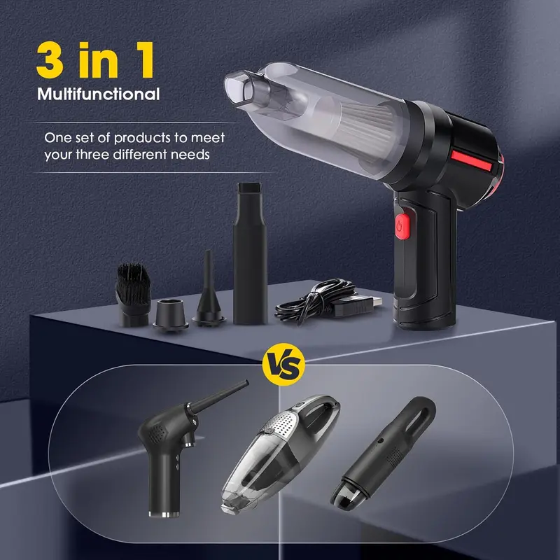 DIYARTS 3-in-1 Computer Vacuum Cleaner, Electronics Compressed Air Duster Blower, Portable Handheld Vacuum Cleaner, Rechargeable, Cordless Mini Keyboard Cleaner Kit for PC Computer Desk Car 3
