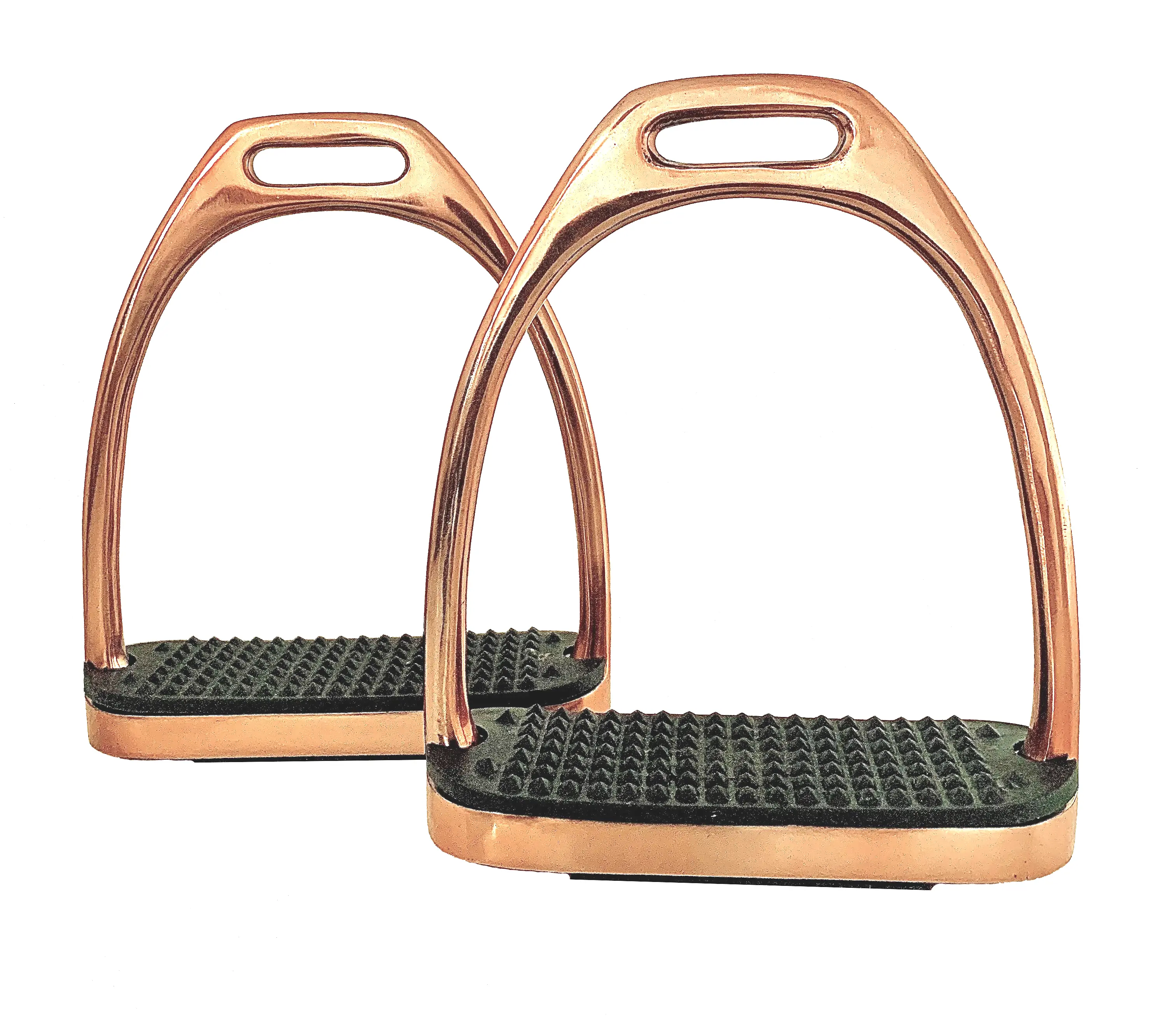 Gloss ROSE GOLD STIRRUPS Horse Riding Stainless Steel Handmade With Black Treads 4” - 10cm & 4.75" - 12cm. Perfect gift for him or her