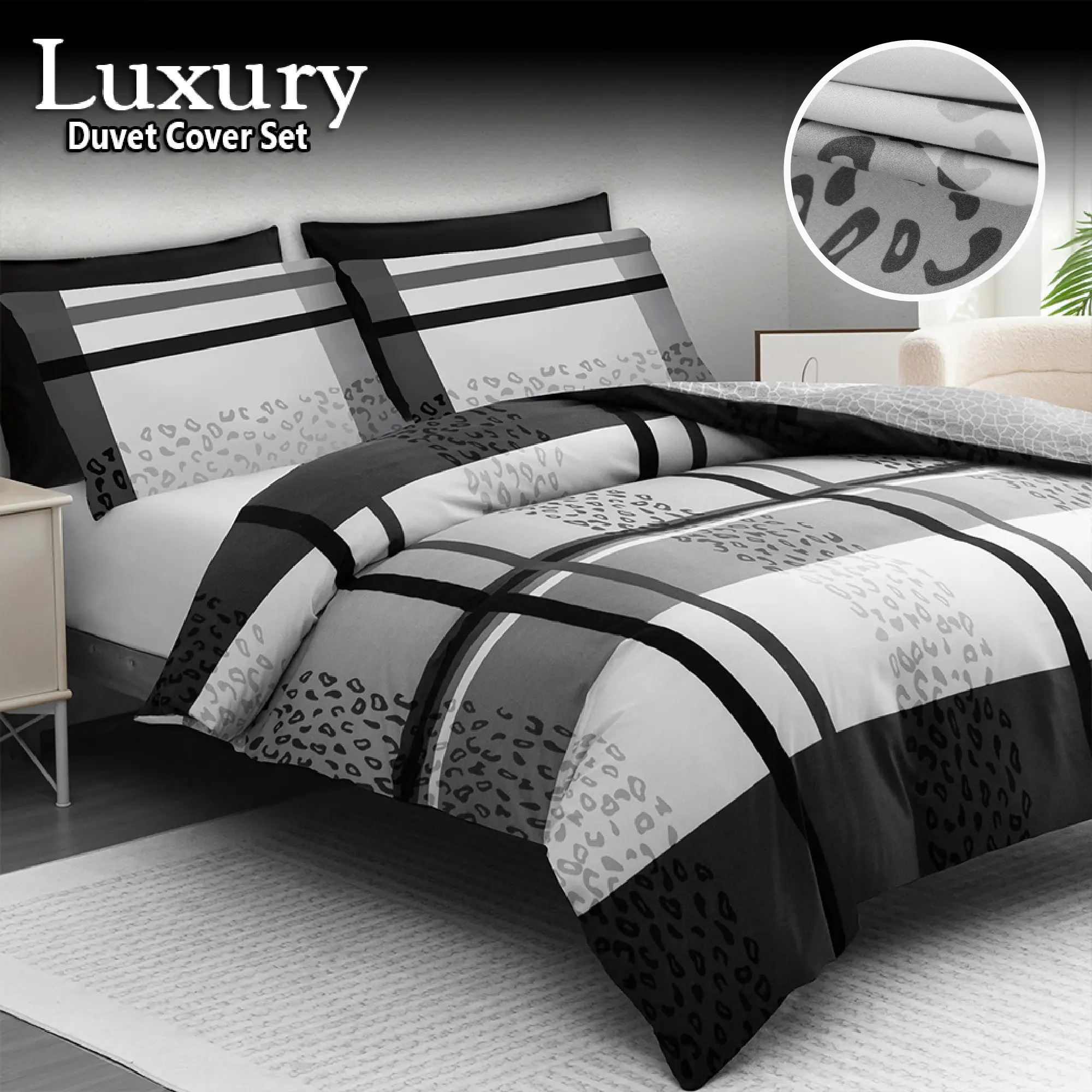 Premium Duvet Cover Set with Pillowcases - Quilt cover Set with Matching Pillowcases - Cheetah Patten Reversible Printed Microfiber Duvet Cover Complete Bedding Set Sing Double King Size Superking Bedding Sets