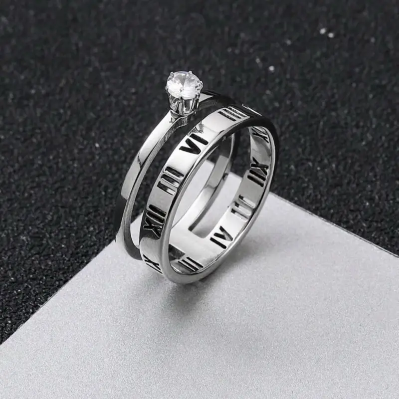 Stainless Steel Unisex Ring with Roman Numerals and Cubic Zirconia for Any Occasion moissanite gold jewellery silver jewellery 5