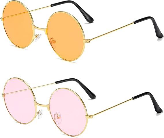 Product Introduction of ECOVEND 2 PCS Hippy Specs Sunglasses - Metal Round Frame Circle Retro Glasses Vintage Disco Fancy Dress Colored Lens Festival Sunglasses 3