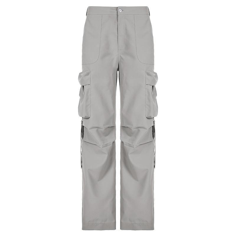 Casual Pockets Cargo Jeans Streetwear Solid Straight Denim Pants Vintage Button Baggy Trousers Fashion All-match Bottom 4