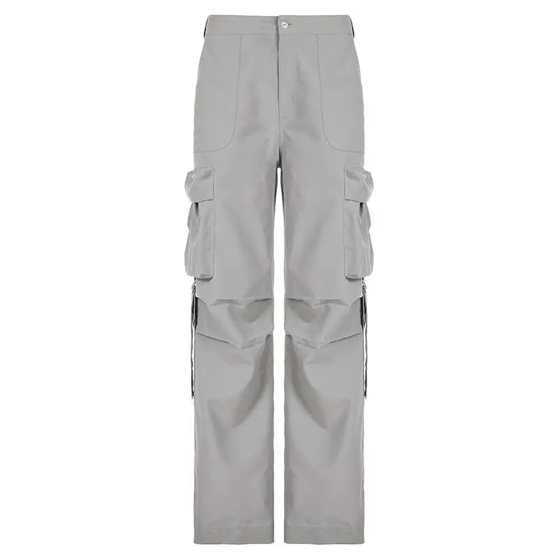 Casual Pockets Cargo Jeans Streetwear Solid Straight Denim Pants Vintage Button Baggy Trousers Fashion All-match Bottom 4