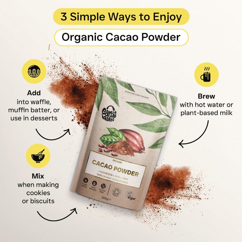 Earths Basket Organic Cacao Powder 250g, Peruvian, Natural & Pure Theobroma Cacao. Baking Bake Baking Bake Iron Flour 4