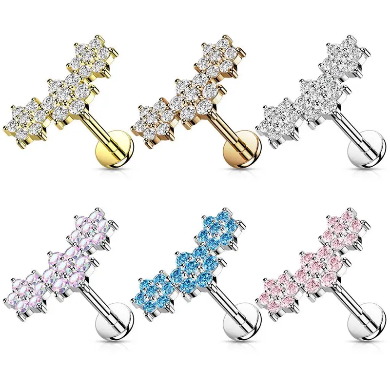 TRIPLE FLOWER CRYSTAL FLAT BACK LABRET 6