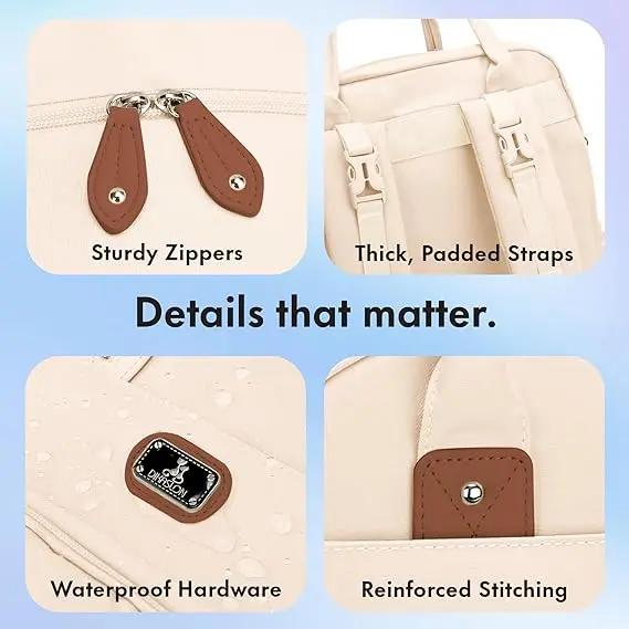 Dikaslon Diaper Backpack: Stylish Baby Bag with Changing Pad, Pacifier Case, and Stroller Straps, Ideal Travel Gear for Mom and Dad,White 4