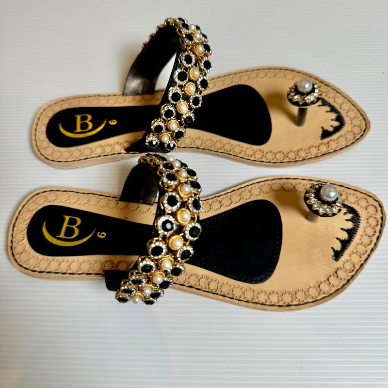 Bisma handmade embroidery toe post leather summer party wedding sandals Dilruba (B13) 3