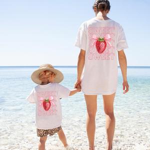 Sweet Strawberry Mum Matching Back Logo T-Shirts