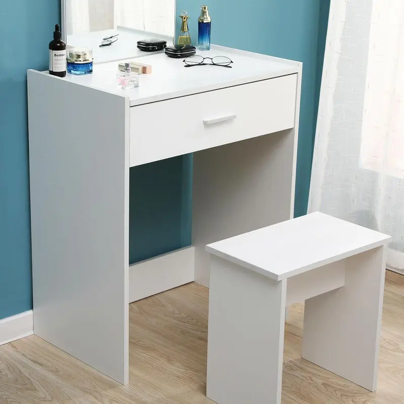 Hampton & Stewart Modern Dressing Table Makeup Desk with Drawer Mirror White Bedroom Vanity Set 2