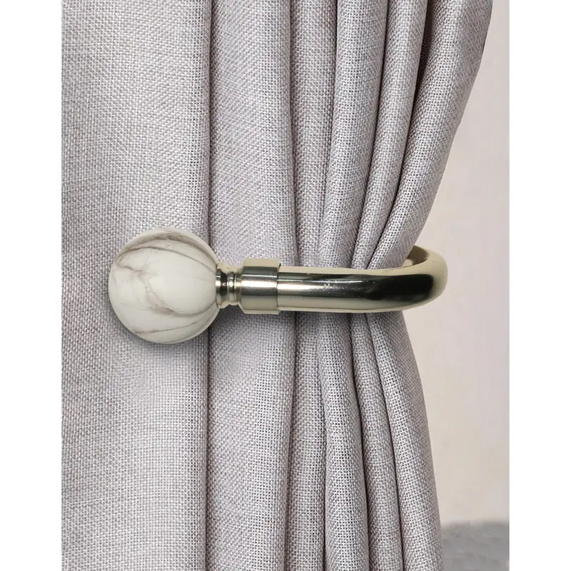 Marble Ball Metal Curtain Holdbacks Pair - Marble White 4
