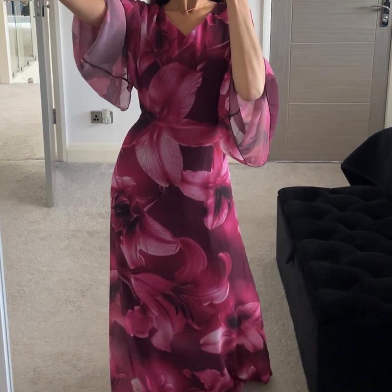 SHESOUT in the Purple abstract floral chiffon tie front or tie back maxi dress 4