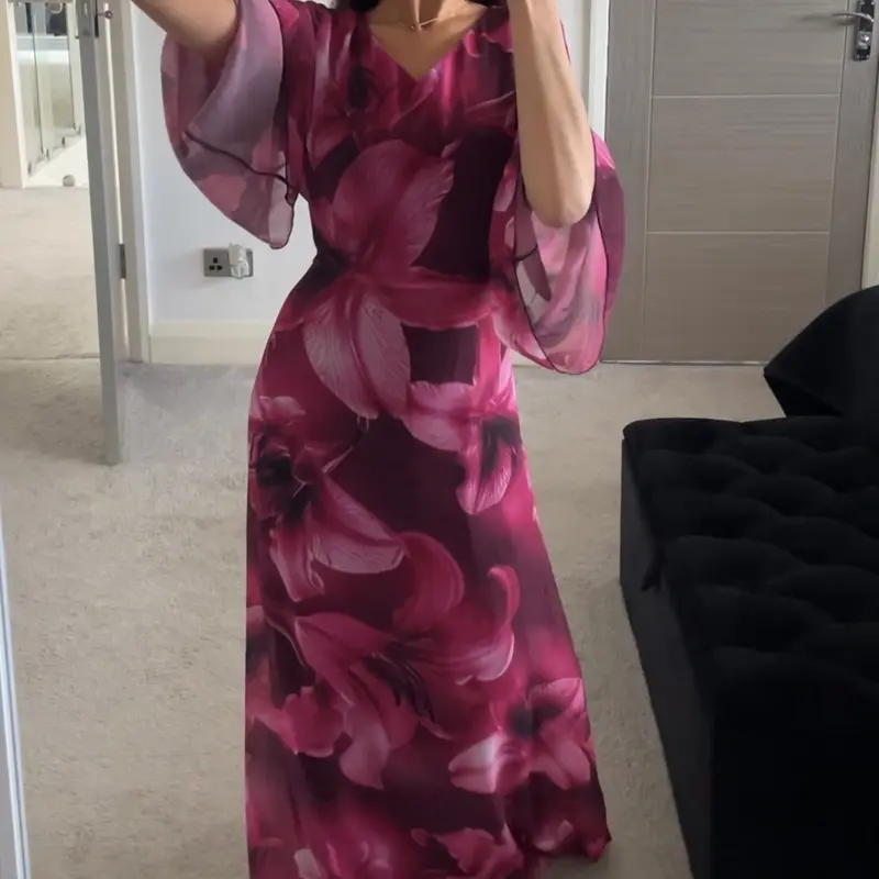 SHESOUT in the Purple abstract floral chiffon tie front or tie back maxi dress 4