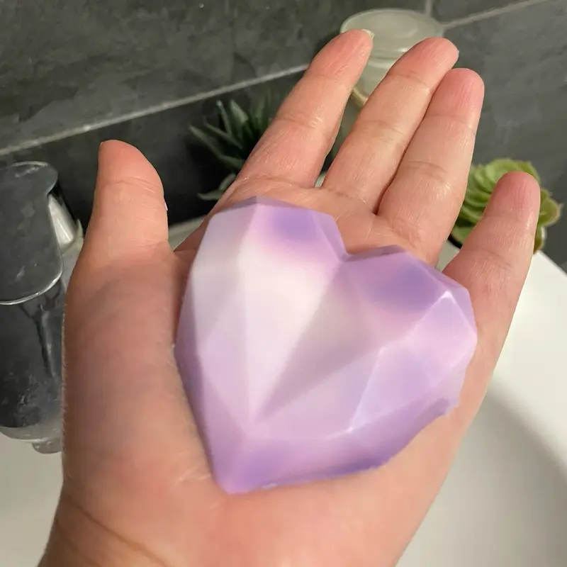 Handmade Lavender 3D Heart Soap Bar - Fragranced Body Care - Comfort Cleanser Skin Care Cleansing Body Wash Aroma Scent
