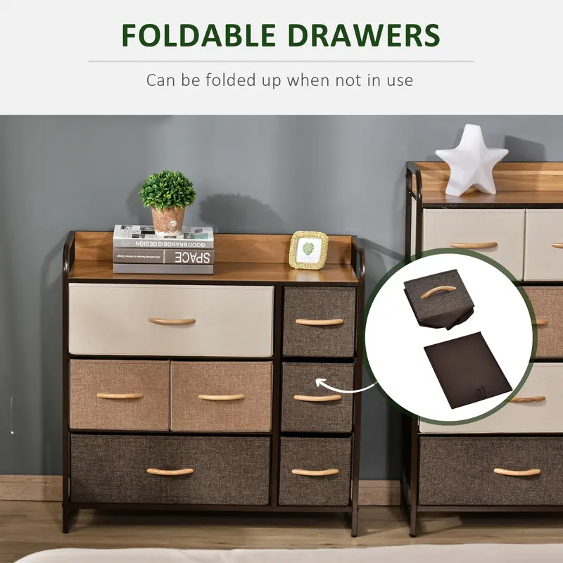 7-Drawer Dresser, Fabric Chest of Drawers, 3-Tier Storage Organizer for Bedroom Hallway Entryway, Tower Unit with Steel Frame Wooden Top 4